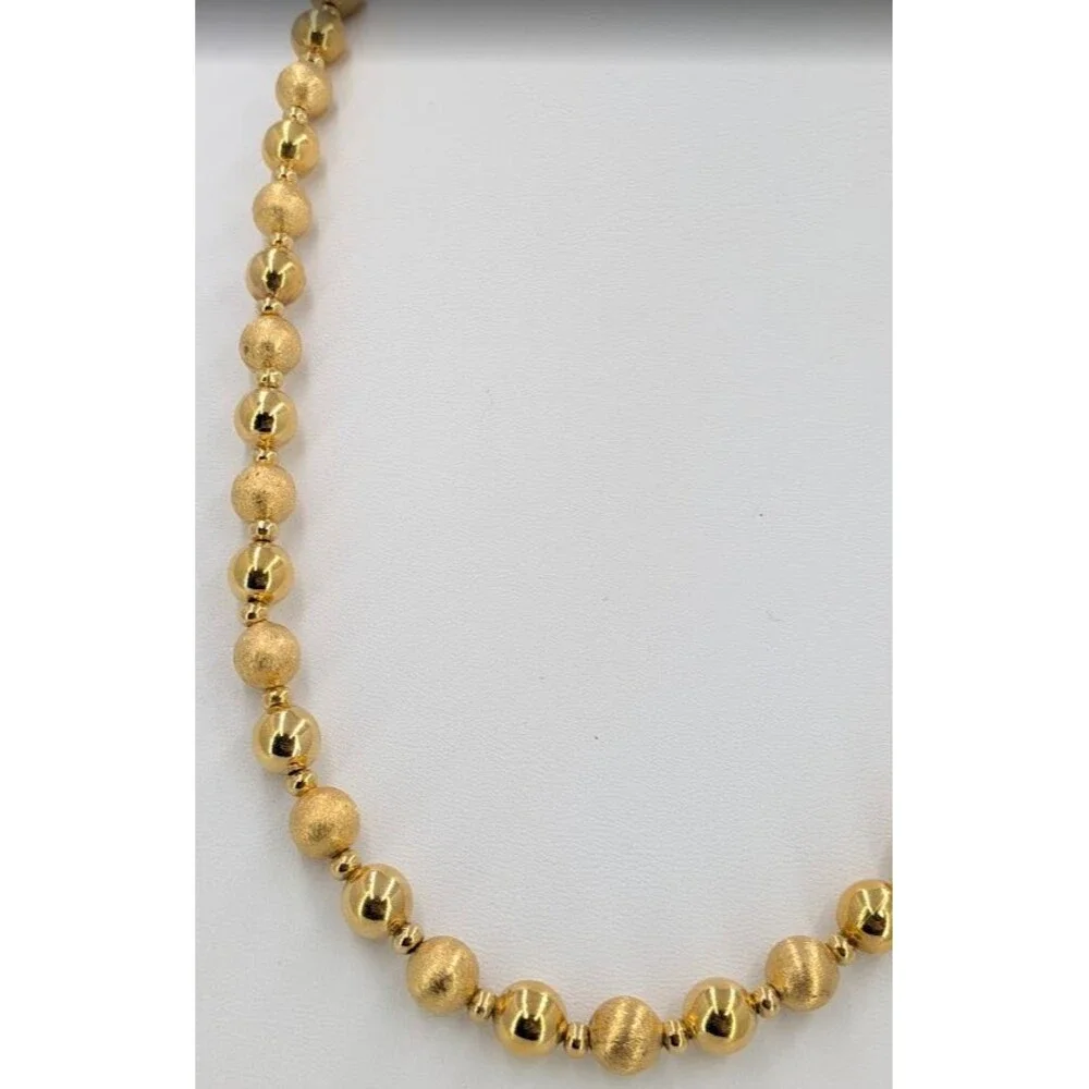 Napier Vintage Gold Tone Bead Necklace Brushed Shiny Round Signed 24 Inch Long
